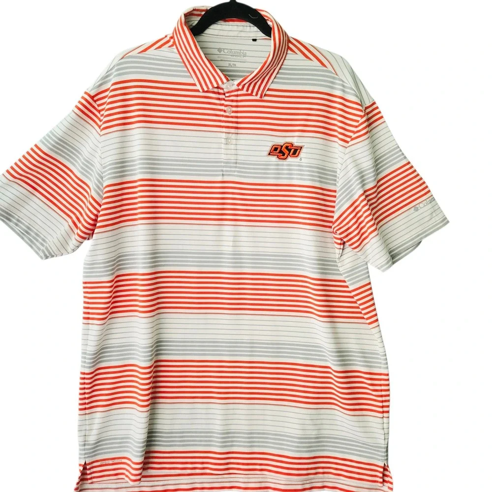 Columbia Golf OSU Cowboys‎ Polo Shirt XL Orange Gray Stripe Short Sleeve Men